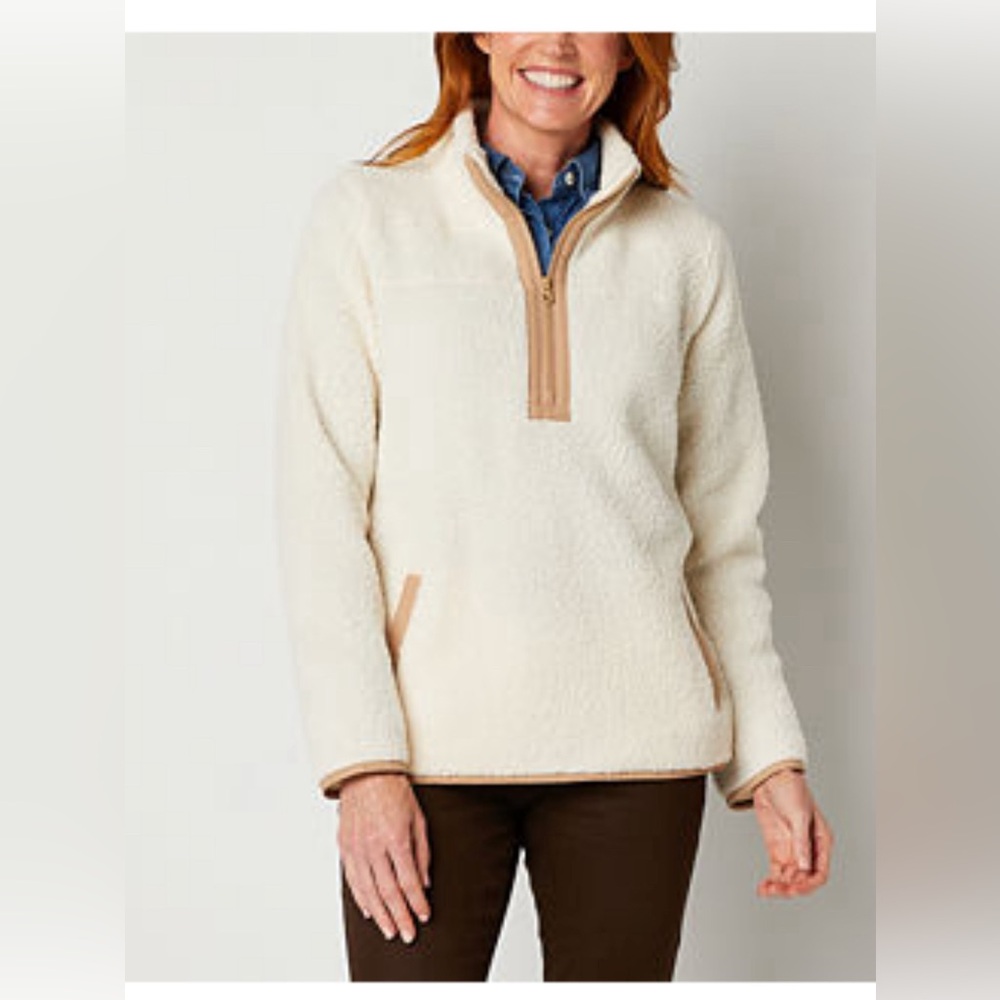 St. John's Bay Womens Mock Neck Long Sleeve Sherpa Half Zip Sweatshirt nwt